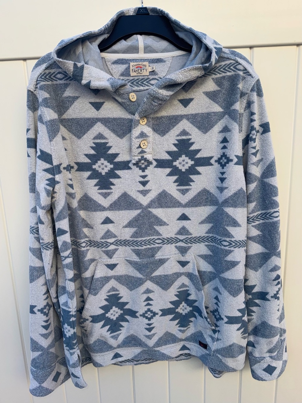 Faherty Doug Good Feather Cabana Pacific Hoodie Blue Southwest Knit L